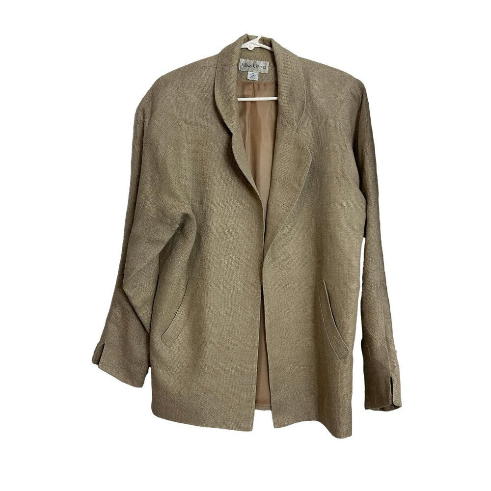 Hillary Charles Blazer Jacket Womens Size 14 Beige Open Front Lined Career